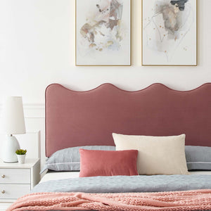 Modway Furniture Current Performance Velvet Queen Platform Bed by Modway - Elegant Coastal Design for Modern Bedrooms Dusty Rose MOD-6734-DUS