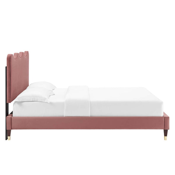 Modway Furniture Current Performance Velvet Queen Platform Bed by Modway - Elegant Coastal Design for Modern Bedrooms Dusty Rose MOD-6734-DUS