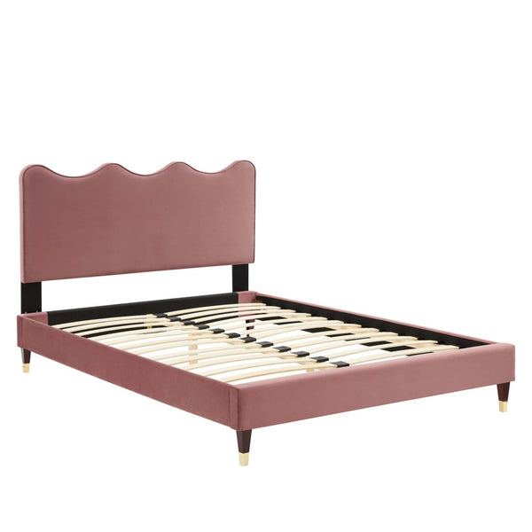 Modway Furniture Current Performance Velvet Queen Platform Bed by Modway - Elegant Coastal Design for Modern Bedrooms Dusty Rose MOD-6734-DUS