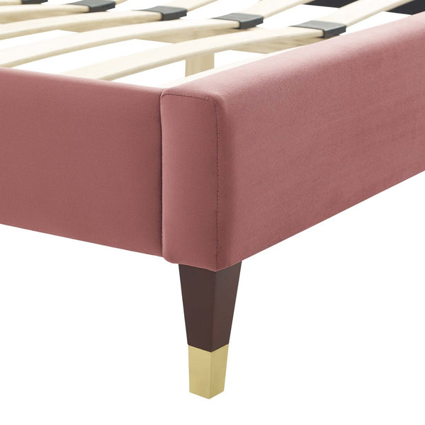 Modway Furniture Current Performance Velvet Queen Platform Bed by Modway - Elegant Coastal Design for Modern Bedrooms Dusty Rose MOD-6734-DUS