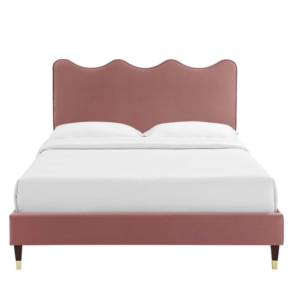 Modway Furniture Current Performance Velvet Queen Platform Bed by Modway - Elegant Coastal Design for Modern Bedrooms Dusty Rose MOD-6734-DUS