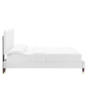 Modway Furniture Current Performance Velvet Queen Platform Bed by Modway - Elegant Coastal Design for Modern Bedrooms White MOD-6734-WHI