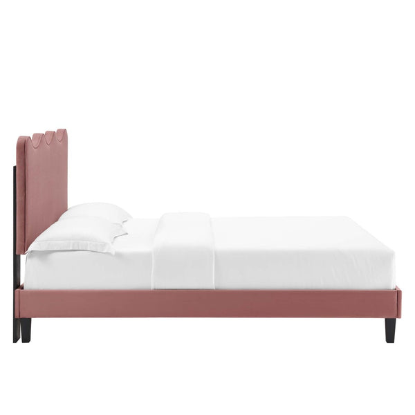 Modway Furniture Current Performance Velvet Queen Platform Bed by Modway - Chic Scalloped Headboard & Sturdy Support Dusty Rose MOD-6735-DUS