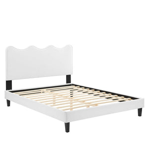 Modway Furniture Current Performance Velvet Queen Platform Bed by Modway - Chic Scalloped Headboard & Sturdy Support White MOD-6735-WHI
