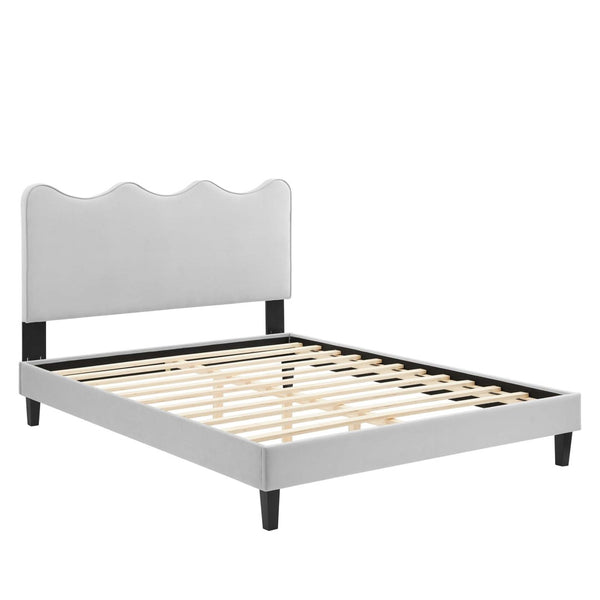 Modway Furniture Current Performance Velvet King Platform Bed - Luxurious Scalloped Design, Durable & Stylish Comfort MOD-6738-LGR