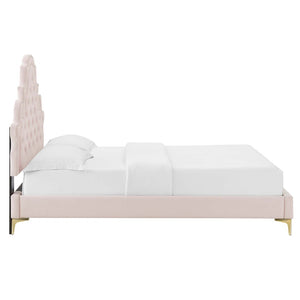 Modway Furniture Gwyneth Tufted Performance Velvet Queen Platform Bed by Modway - Glamorous Elegance for Your Bedroom Pink MOD-6751-PNK