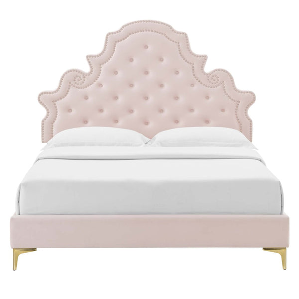 Modway Furniture Gwyneth Tufted Performance Velvet Queen Platform Bed by Modway - Glamorous Elegance for Your Bedroom Pink MOD-6751-PNK