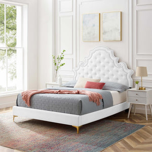 Modway Furniture Gwyneth Tufted Performance Velvet Queen Platform Bed by Modway - Glamorous Elegance for Your Bedroom White MOD-6751-WHI