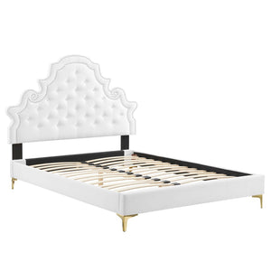 Modway Furniture Gwyneth Tufted Performance Velvet Queen Platform Bed by Modway - Glamorous Elegance for Your Bedroom White MOD-6751-WHI