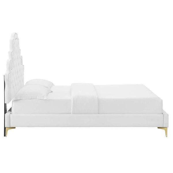 Modway Furniture Gwyneth Tufted Performance Velvet Queen Platform Bed by Modway - Glamorous Elegance for Your Bedroom White MOD-6751-WHI