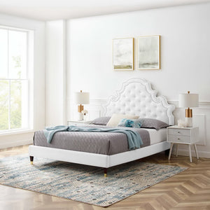 Modway Furniture Gwyneth Tufted Performance Velvet Queen Platform Bed - Stylish Elegance with Stain-Resistant Comfort MOD-6752-WHI