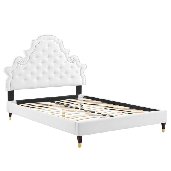 Modway Furniture Gwyneth Tufted Performance Velvet Queen Platform Bed - Stylish Elegance with Stain-Resistant Comfort MOD-6752-WHI