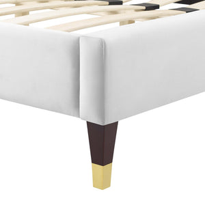 Modway Furniture Gwyneth Tufted Performance Velvet Queen Platform Bed - Stylish Elegance with Stain-Resistant Comfort MOD-6752-WHI