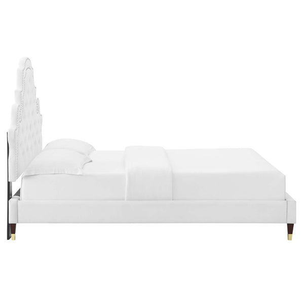 Modway Furniture Gwyneth Tufted Performance Velvet Queen Platform Bed - Stylish Elegance with Stain-Resistant Comfort MOD-6752-WHI