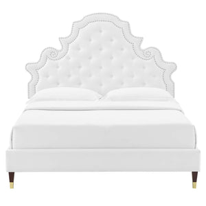 Modway Furniture Gwyneth Tufted Performance Velvet Queen Platform Bed - Stylish Elegance with Stain-Resistant Comfort MOD-6752-WHI