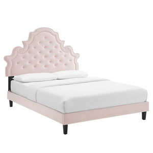 Modway Furniture Gwyneth Tufted Performance Velvet Queen Platform Bed - Luxurious Design & Supportive Comfort Pink MOD-6753-PNK