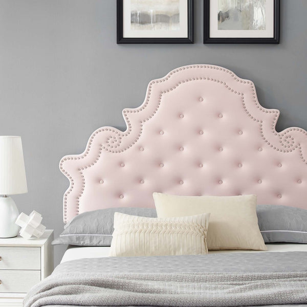 Modway Furniture Gwyneth Tufted Performance Velvet Queen Platform Bed - Luxurious Design & Supportive Comfort Pink MOD-6753-PNK