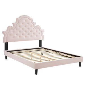 Modway Furniture Gwyneth Tufted Performance Velvet Queen Platform Bed - Luxurious Design & Supportive Comfort Pink MOD-6753-PNK