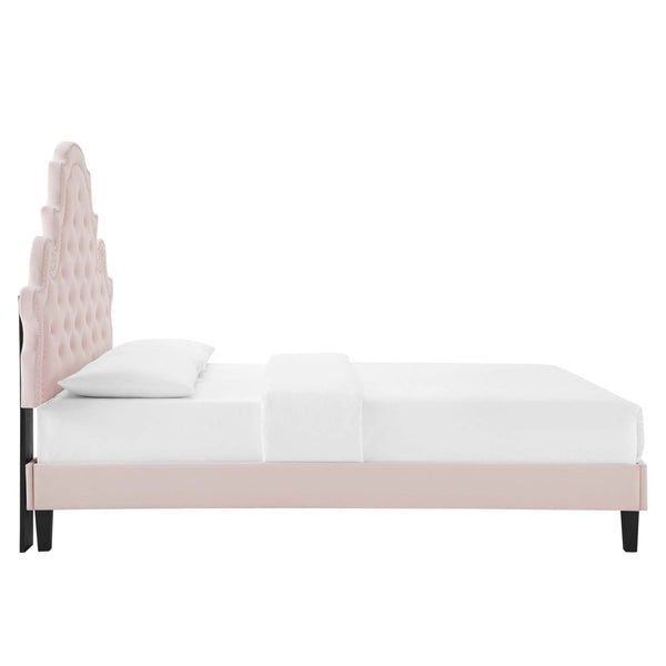 Modway Furniture Gwyneth Tufted Performance Velvet Queen Platform Bed - Luxurious Design & Supportive Comfort Pink MOD-6753-PNK