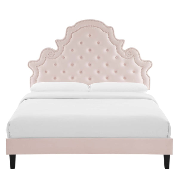Modway Furniture Gwyneth Tufted Performance Velvet Queen Platform Bed - Luxurious Design & Supportive Comfort Pink MOD-6753-PNK