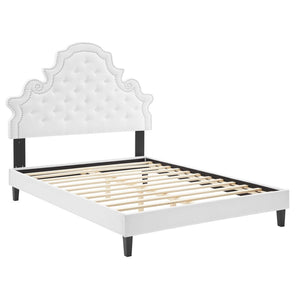 Modway Furniture Gwyneth Tufted Performance Velvet Queen Platform Bed - Luxurious Design & Supportive Comfort White MOD-6753-WHI