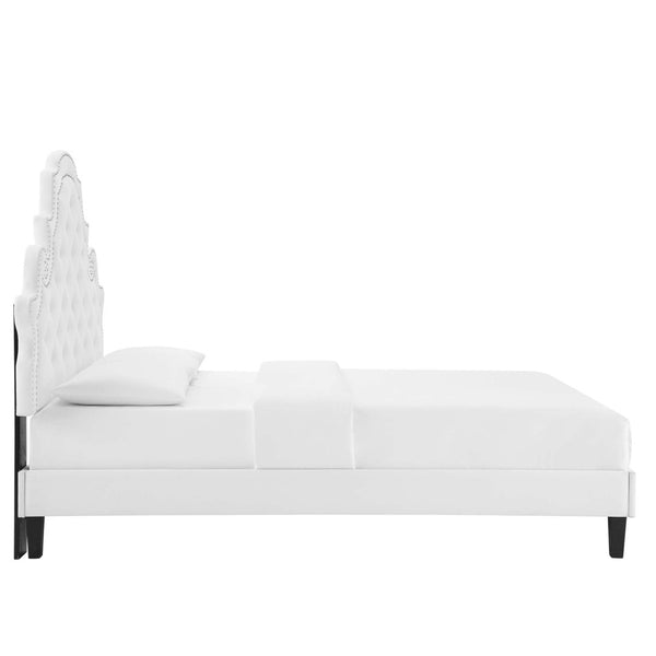 Modway Furniture Gwyneth Tufted Performance Velvet Queen Platform Bed - Luxurious Design & Supportive Comfort White MOD-6753-WHI