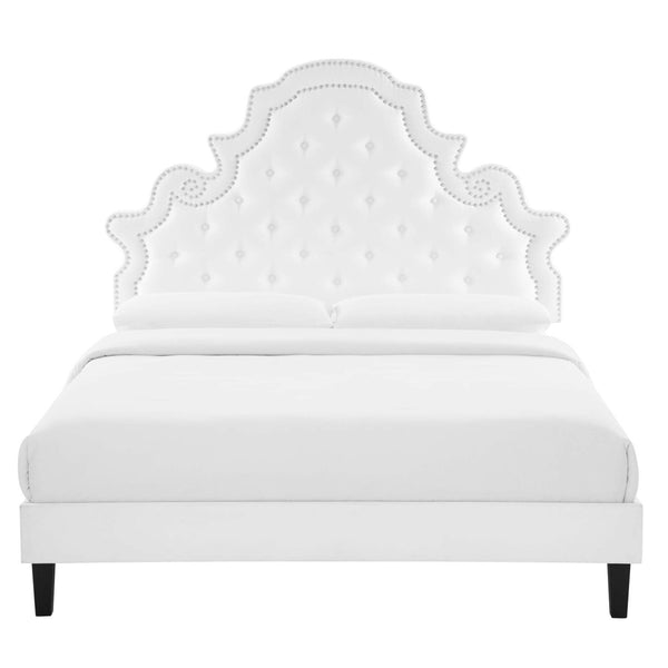Modway Furniture Gwyneth Tufted Performance Velvet Twin Bed - Elegant, Durable, and Stylish for Modern Living Spaces MOD-6756-WHI