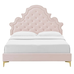 Modway Furniture Gwyneth Tufted Performance Velvet Full Platform Bed - Luxurious Comfort with Timeless Glamour Design Pink MOD-6757-PNK