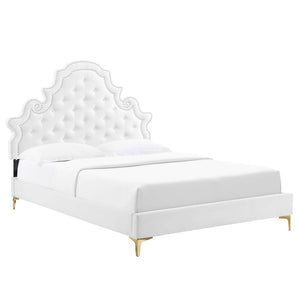Modway Furniture Gwyneth Tufted Performance Velvet Full Platform Bed - Luxurious Comfort with Timeless Glamour Design White MOD-6757-WHI