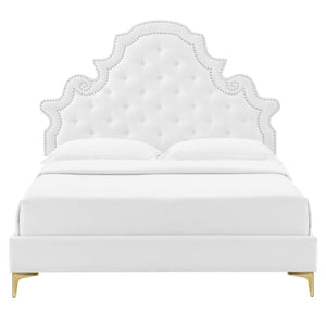 Modway Furniture Gwyneth Tufted Performance Velvet Full Platform Bed - Luxurious Comfort with Timeless Glamour Design White MOD-6757-WHI