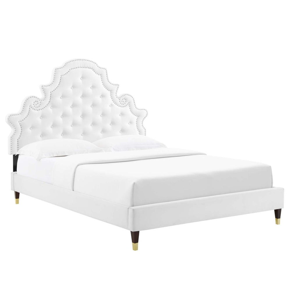 Modway Furniture Gwyneth Tufted Performance Velvet Full Platform Bed - Luxe Comfort with Vintage Glamour & Durability MOD-6758-WHI