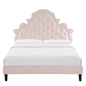 Modway Furniture Gwyneth Tufted Performance Velvet Full Platform Bed – Luxurious Design with Sturdy Support and Comfort Pink MOD-6759-PNK