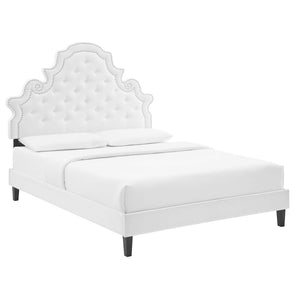 Modway Furniture Gwyneth Tufted Performance Velvet Full Platform Bed – Luxurious Design with Sturdy Support and Comfort White MOD-6759-WHI