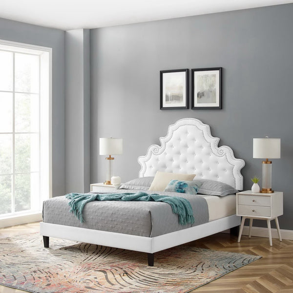 Modway Furniture Gwyneth Tufted Performance Velvet Full Platform Bed – Luxurious Design with Sturdy Support and Comfort White MOD-6759-WHI