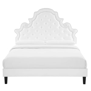 Modway Furniture Gwyneth Tufted Performance Velvet Full Platform Bed – Luxurious Design with Sturdy Support and Comfort White MOD-6759-WHI