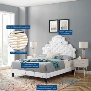 Modway Furniture Gwyneth Tufted Performance Velvet Full Platform Bed – Luxurious Design with Sturdy Support and Comfort White MOD-6759-WHI