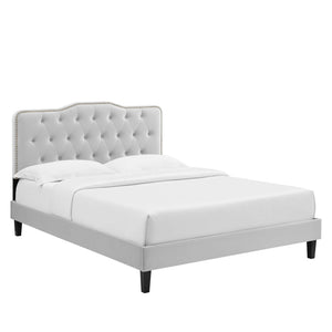Modway Furniture Amber Performance Velvet Twin Platform Bed - Glam Deco Design with Sturdy Support and Comfort Light Gray MOD-6780-LGR
