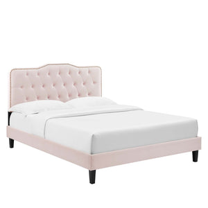 Modway Furniture Amber Performance Velvet Twin Platform Bed - Glam Deco Design with Sturdy Support and Comfort Pink MOD-6780-PNK