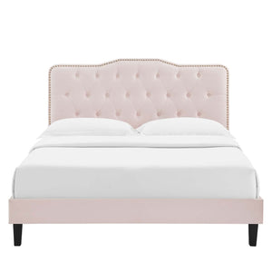 Modway Furniture Amber Performance Velvet Twin Platform Bed - Glam Deco Design with Sturdy Support and Comfort Pink MOD-6780-PNK