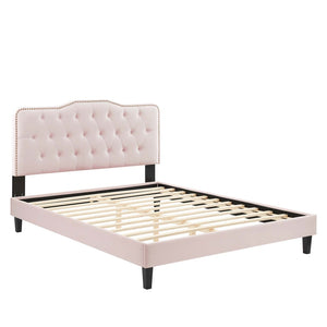 Modway Furniture Amber Performance Velvet Full Platform Bed - Glamorous Tufted Design, Stain-Resistant & Stylish Comfort MOD-6783-PNK