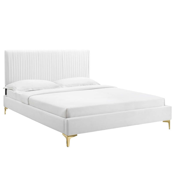 Modway Furniture Peyton Vintage-Modern Full Platform Bed in Luxe Performance Velvet with Glam Channel Tufting Design MOD-6868-WHI
