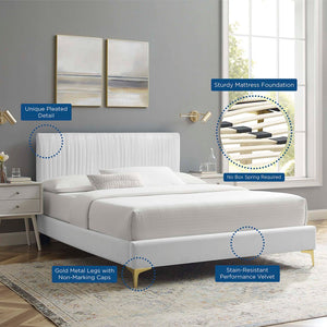 Modway Furniture Peyton Vintage-Modern Full Platform Bed in Luxe Performance Velvet with Glam Channel Tufting Design MOD-6868-WHI