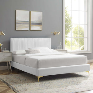 Modway Furniture Peyton Vintage-Modern Full Platform Bed in Luxe Performance Velvet with Glam Channel Tufting Design MOD-6868-WHI