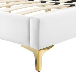 Modway Furniture Peyton Vintage-Modern Full Platform Bed in Luxe Performance Velvet with Glam Channel Tufting Design MOD-6868-WHI