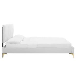 Modway Furniture Peyton Vintage-Modern Full Platform Bed in Luxe Performance Velvet with Glam Channel Tufting Design MOD-6868-WHI