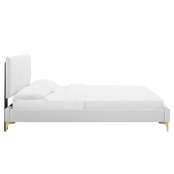 Modway Furniture Peyton Vintage-Modern Full Platform Bed in Luxe Performance Velvet with Glam Channel Tufting Design MOD-6868-WHI