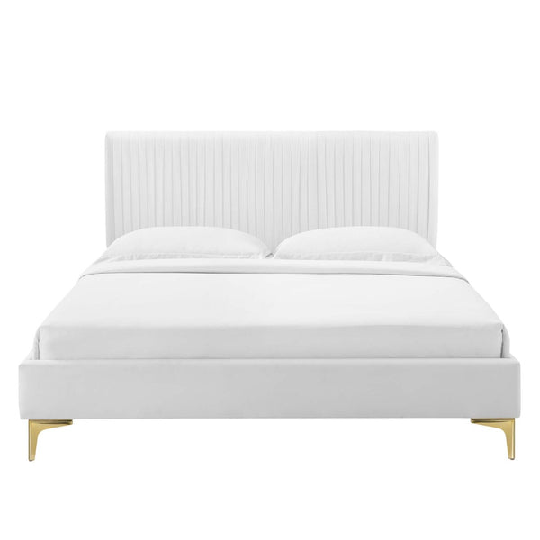 Modway Furniture Peyton Vintage-Modern Full Platform Bed in Luxe Performance Velvet with Glam Channel Tufting Design MOD-6868-WHI