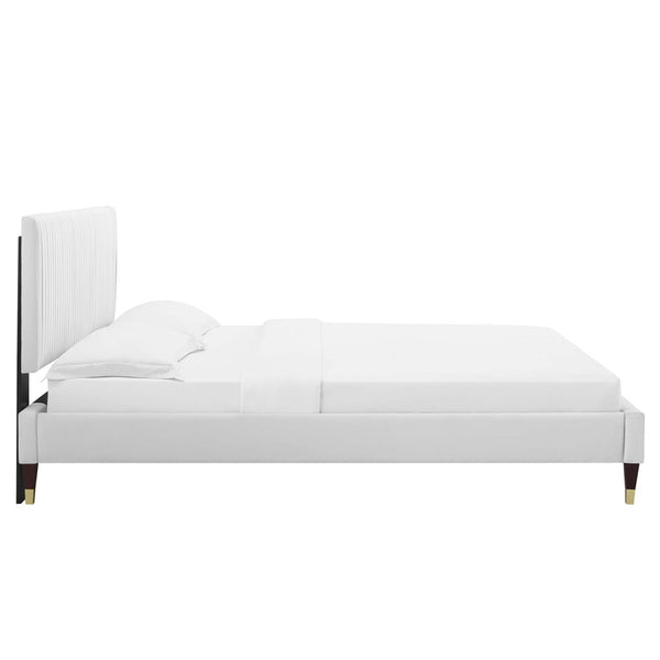 Modway Furniture Peyton Channel Tufted Performance Velvet Full Platform Bed – Glam Deco Style with Comfort & Durability MOD-6869-WHI