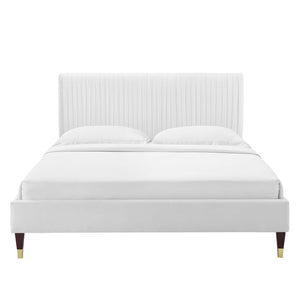 Modway Furniture Peyton Channel Tufted Performance Velvet Full Platform Bed – Glam Deco Style with Comfort & Durability MOD-6869-WHI