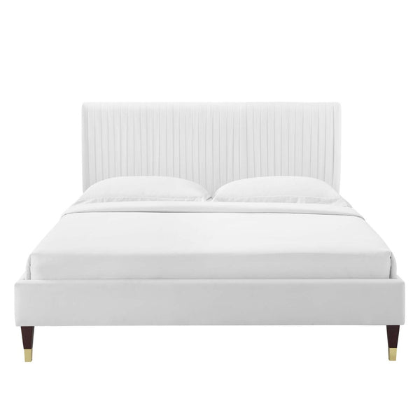 Modway Furniture Peyton Channel Tufted Performance Velvet Full Platform Bed – Glam Deco Style with Comfort & Durability MOD-6869-WHI